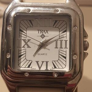 Trax Posh Square Silver/White Rhinestone Silicone Women's Watch